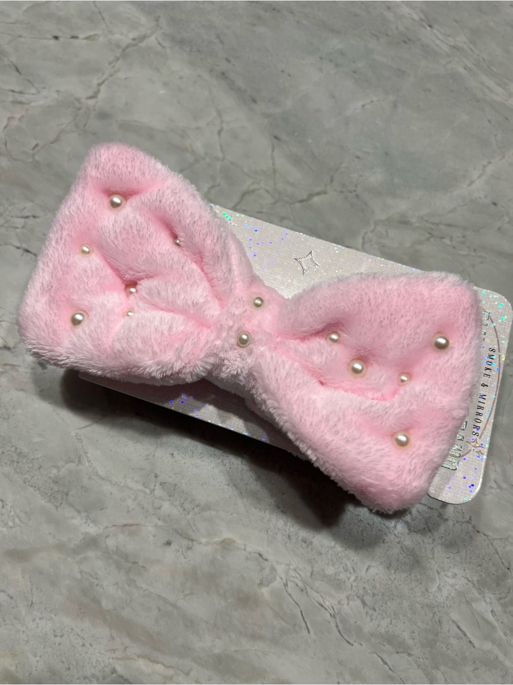 Plush Pink Pearl-Embellished Bow Hair Clip